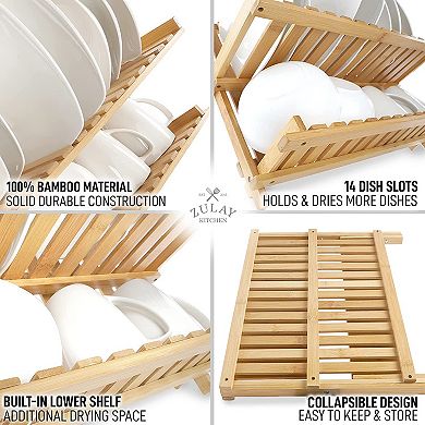 Zulay Kitchen 2-Tier Foldable Dish Drying Rack Organizer For Countertop
