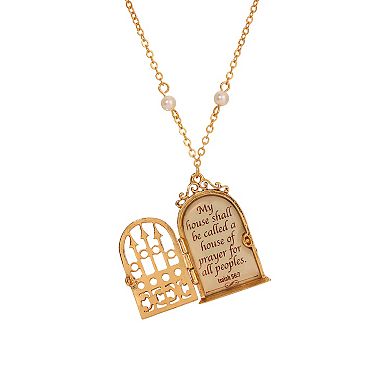 Symbols Of Faith Gold Tone Simulated Pearl Bible Verse House Locket Necklace