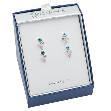 Brilliance Silver Tone Multi-Color Crystal Linear Drop Earrings