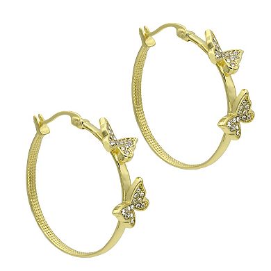 City Luxe Gold Tone Crystal Butterfly Hoop Earrings