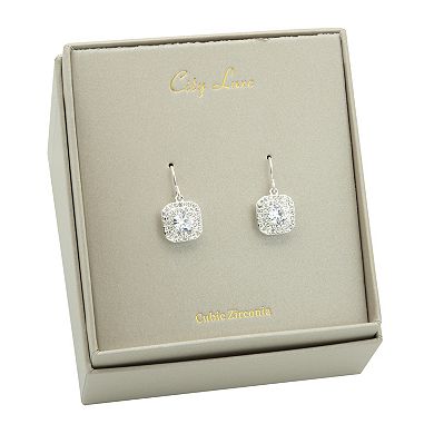City Luxe Silver Tone Cubic Zirconia & Crystal Square Drop Earrings