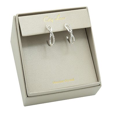 City Luxe Silver Tone Crystal Crisscross C-Hoop Earrings