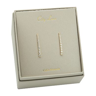 City Luxe Gold Tone Cubic Zirconia Linear Drop Earrings