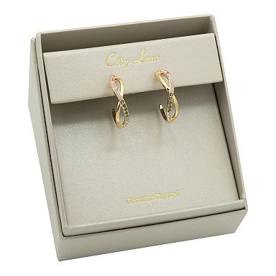 City Luxe Gold Tone Multi-Color Neutral Crystal Crisscross C-Hoop Earrings