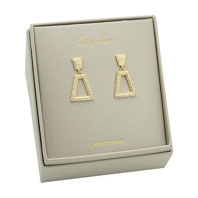 City Luxe Gold Tone Cubic Zirconia Open Triangular Drop Earrings