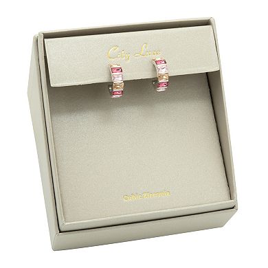 City Luxe Silver Tone Multi-Color Cubic Zirconia & Crystal Huggie Earrings