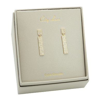 City Luxe Gold Tone Cubic Zirconia Linear Double Drop Earrings