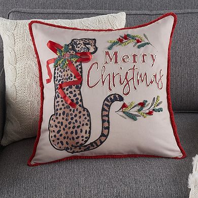 Mina Victory Merry Christmas Leopard Throw Pillow