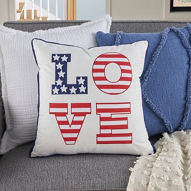 Mina Victory Holiday Love Americana 18 in. x 18 in. White Indoor Throw Pillow