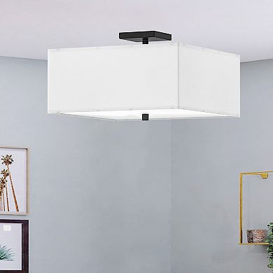 17" 4-Light Fabric Square Semi Flush Mount Light