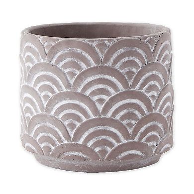 Cement Flower Pot Set - Taupe Scallop Design