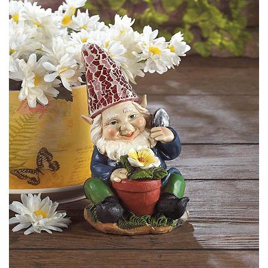 Gnome with Flower Solar Garden Statue