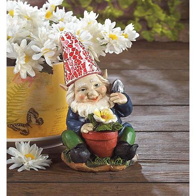 Gnome with Flower Solar Garden Statue