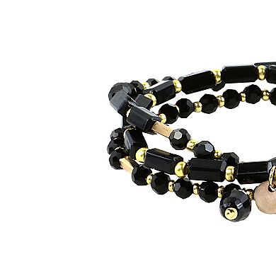 Pannee by Panacea Gold Tone Black Crystal Stretch Bracelet Set