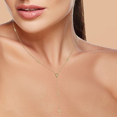 LUMINOR GOLD 14k Gold Diamond Cut Beaded Rosary Lariat Necklace