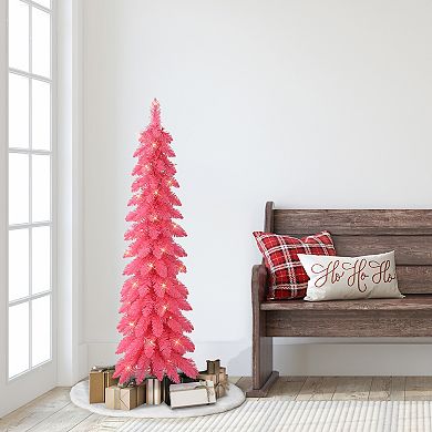 Puleo International Inc. 4-ft. Pre-Lit Pink Artificial Alpine Pencil Christmas Tree