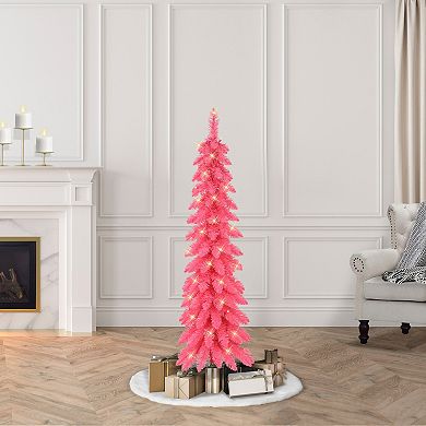 Puleo International Inc. 4-ft. Pre-Lit Pink Artificial Alpine Pencil Christmas Tree