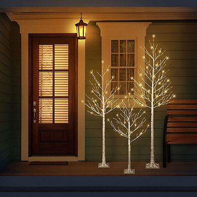 Puleo International Inc. 4-ft. Pre-Lit White Artificial Twig Trees 2-piece Set