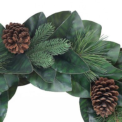 Puleo International Inc. Artificial Magnolia Leaves & Pine Cones Wreath