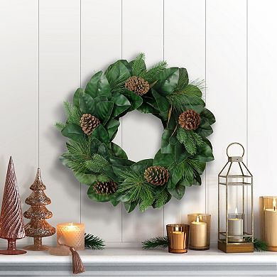 Puleo International Inc. Artificial Magnolia Leaves & Pine Cones Wreath