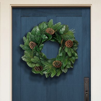 Puleo International Inc. Artificial Magnolia Leaves & Pine Cones Wreath