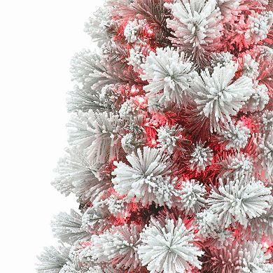 Puleo International Inc. 7.5-ft. Pre-Lit Flocked Portland Pine Artificial Pencil Christmas Tree