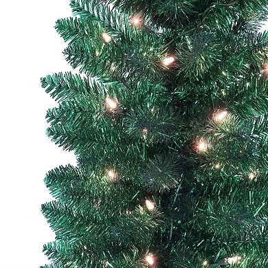 Puleo International Inc. 6-ft. Pre-Lit Green Tinsel Artificial Christmas Tree