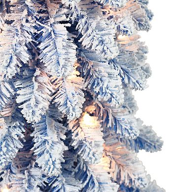 Puleo International Inc. 6-ft. Pre-Lit Flocked Blue Artificial Alpine Pencil Christmas Tree