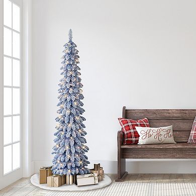 Puleo International Inc. 6-ft. Pre-Lit Flocked Blue Artificial Alpine Pencil Christmas Tree