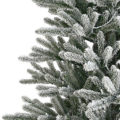 PULEO INTERNATIONAL 7.5-ft. Pre-Lit Flocked Mountain View Spruce Artificial Christmas Tree