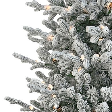 PULEO INTERNATIONAL 7.5-ft. Pre-Lit Flocked Boulderwood Spruce Artificial Christmas Tree