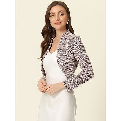 Women's Cardigan Plaid Open Front Office Shrug Long Sleeve Cropped Bolero Jacket