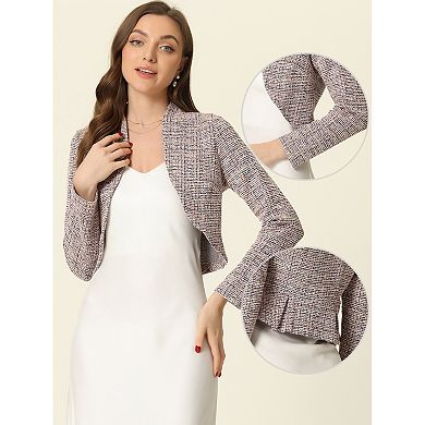 Women's Cardigan Plaid Open Front Office Shrug Long Sleeve Cropped Bolero Jacket