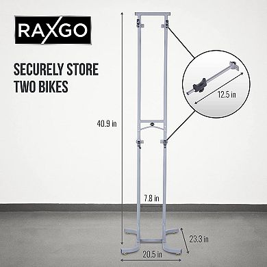 RaxGo Freestanding Bike Storage Rack, 2 Bicycle Indoor Bike Stand with Adjustable Hooks