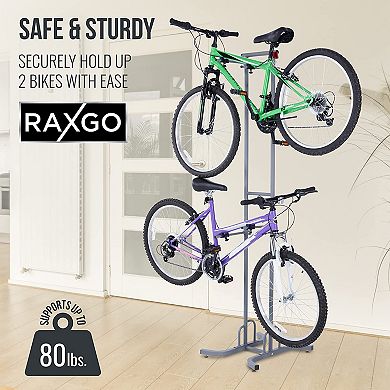 RaxGo Freestanding Bike Storage Rack, 2 Bicycle Indoor Bike Stand with Adjustable Hooks
