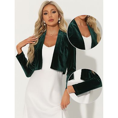 Velvet Shrugs For Women's Long Sleeve Open Front Cardigan Cropped Bolero Jacket