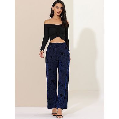 Women's Sparkle High Waist Wide Leg Stretch Shiny Party Star Pants