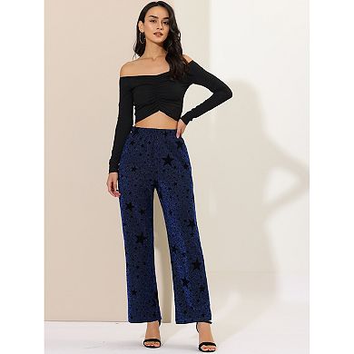 Women's Sparkle High Waist Wide Leg Stretch Shiny Party Star Pants