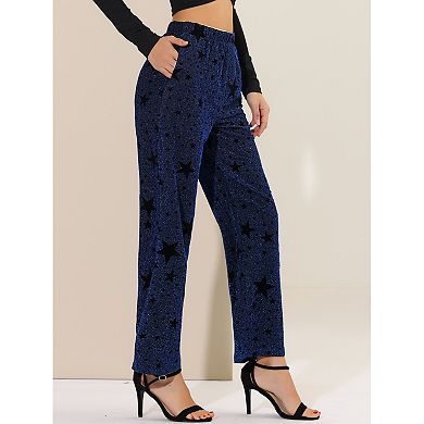 Women's Sparkle High Waist Wide Leg Stretch Shiny Party Star Pants