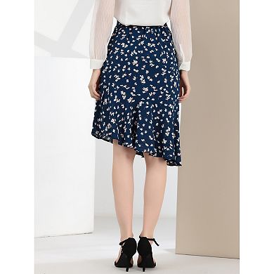 Women's Floral Leopard Print Ruffle A-line Midi Skirt