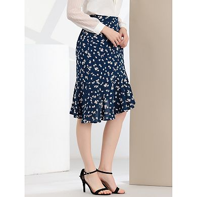 Women's Floral Leopard Print Ruffle A-line Midi Skirt