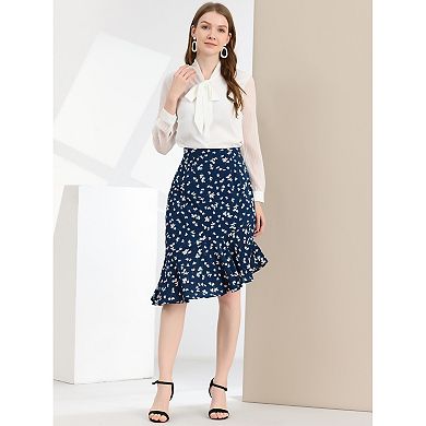 Women's Floral Leopard Print Ruffle A-line Midi Skirt