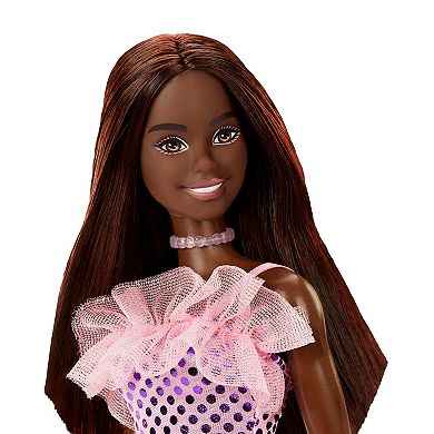 Barbie?? Doll with Dark Brown Hair & Metallic Dress