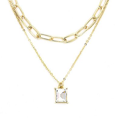 Pannee by Panacea Gold Tone Chain & Crystal Pendant Layered Necklace