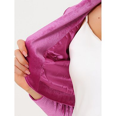 Velvet Cropped Top For Women's Open Front Long Sleeve Collar Shrug Cardigan