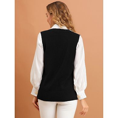 Women's Pullover Knit Sweaters Solid Color V Neck Sleeveless Sweater Vests