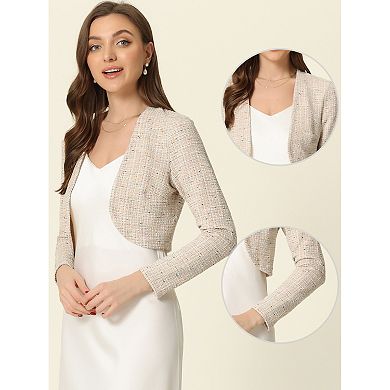 Vintage Tweed Shrug For Women's Plaid Open Front Cropped Bolero Cardigan