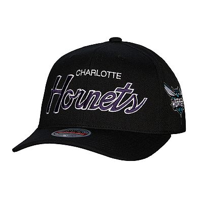 Men's Mitchell & Ness Black Charlotte Hornets MVP Team Script 2.0 Stretch-Snapback Hat