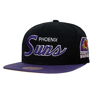 Men's Mitchell & Ness Black Phoenix Suns Hardwood Classics MVP Team Script 2.0 Snapback Hat