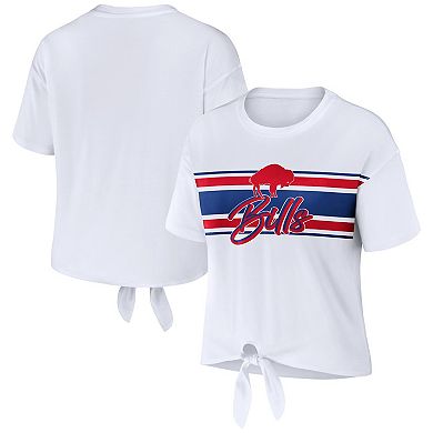 Women's WEAR by Erin Andrews White Buffalo Bills Front Tie Retro T-Shirt